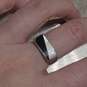 Sterling Silver Mother Of Pearl And Onyx Ring Band